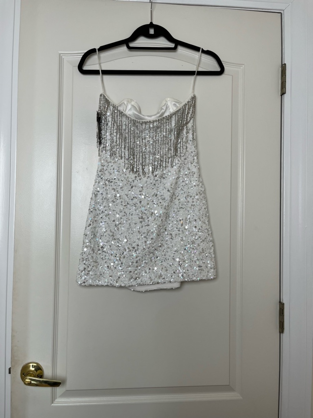 NWT Retrofete Cassandra White Sequin Fringe Strapless Mini Dress - Picture 3 of 5